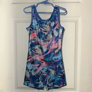 Capezio Girls Small Blue Pink Purple Abstract Dance Leotard Unitard Sleeveless